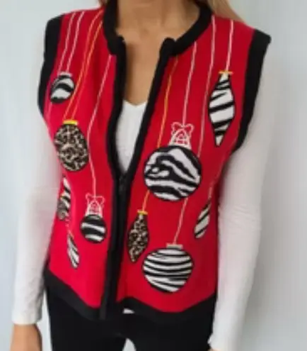 Bechamel Holiday Vest Women’s M Red Detachable Fuzzy Collar Animal Print