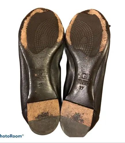 AGL Attilio Giusti Cap Toe Leather Ballet Flats Black Size 6