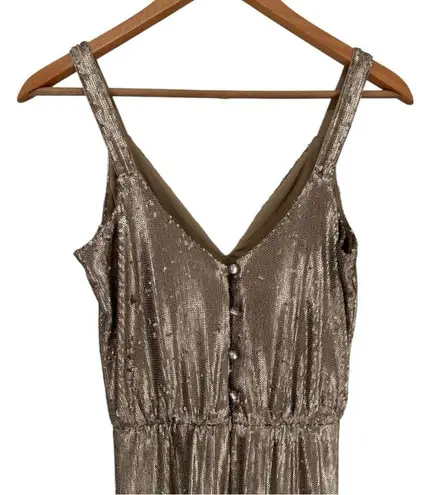 Dress the Population Gold Sequin Cameron Midi Dress size Small V Neck Sleeveless