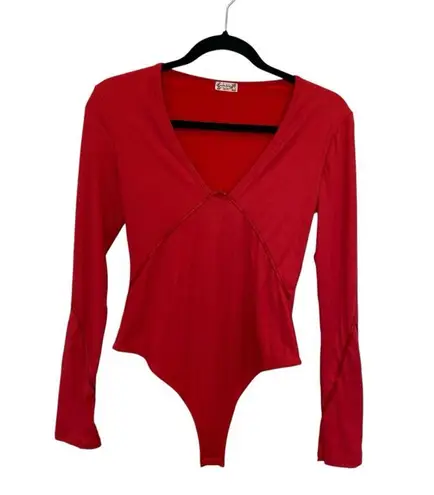 Free People  Victoria Plunge Bodysuit In Garnet Rose Size Medium