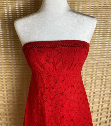 Donna Morgan Red Strapless Eyelet  Dress