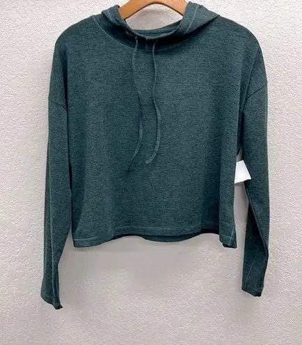 Girlfriend Collective Cropped Pullover Hoodie XS in Dark Heather Green