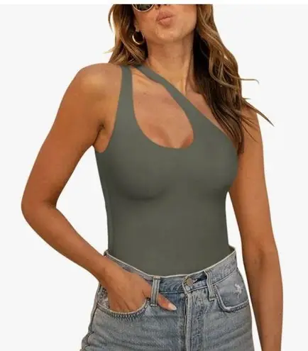 REORIA Butsmooth® Trendy Sexy Plunge One Shoulder Sleeveless V Backless Tank Green Size XL