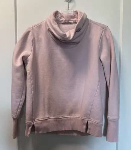 Athleta ‎ Cowl Neck Pink Blush Sweatshirt Pullover Slight Crop Athleisure Heavy S