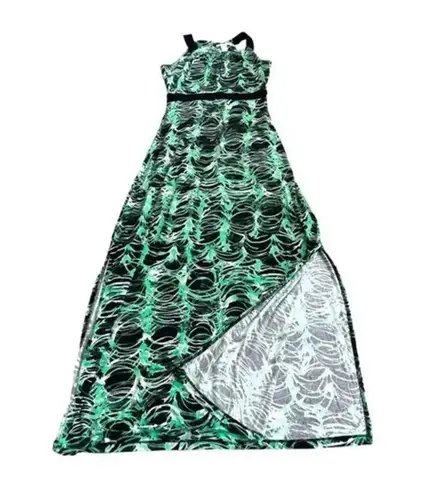 Kenar maxi sleeveless dress green/black abstract print rayon size XS preloved