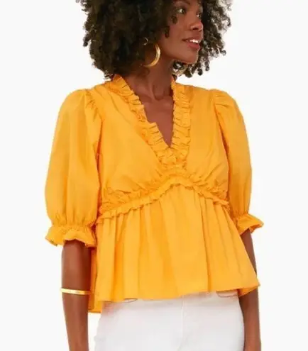 Tuckernuck Hyacinth House Canary Ruffle Rela Blouse Puff Sleeve Tangerine Orange