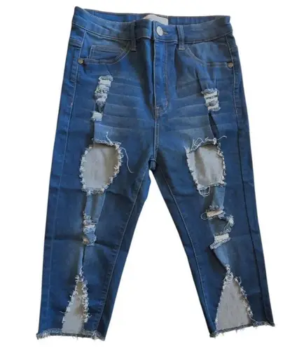Jeggology Jeggings Womens Medium Blue High Rise Ripped Raw Hem Distressed Size 7 Juniors