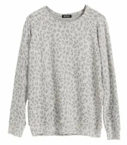 Heather Gray Leopard Print Plush Knit Sweatshirt Size XL