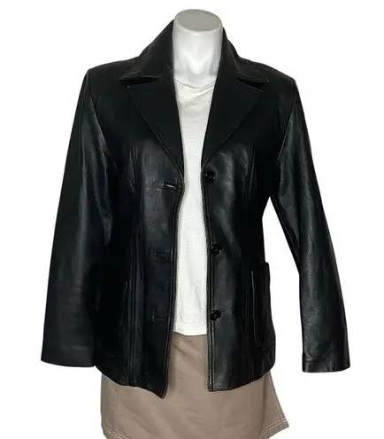 GOYA BARCELONA Black Leather Jacket Blazer Buttery Soft Lined Womens Size Medium