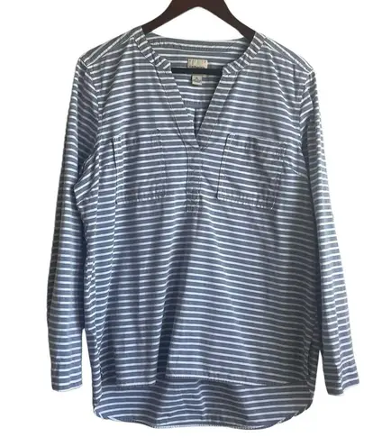 GH & Bass Co Women Tunic Top XL Gray White Striped Cotton Preppy Coastal Light