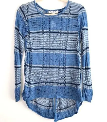 Say What? New Say What Split Back Striped Sweater Overlapping Open Knit Blue - Image 4