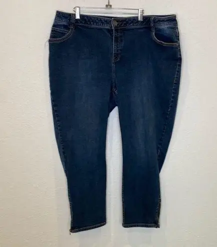 Lane Bryant  Genius Fit Dark Blue Wash Cropped Skinny Ankle Jeans Sz 24 Ankle Zip