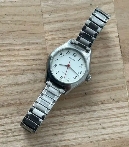 Bulova Vintage Ladies Watch White Dial Stainless Stretch Bracelet New Crystal