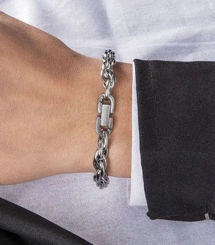 Titanium Steel Bracelet for Men Women,Personality Punk Hip Hop Bracelet Silver