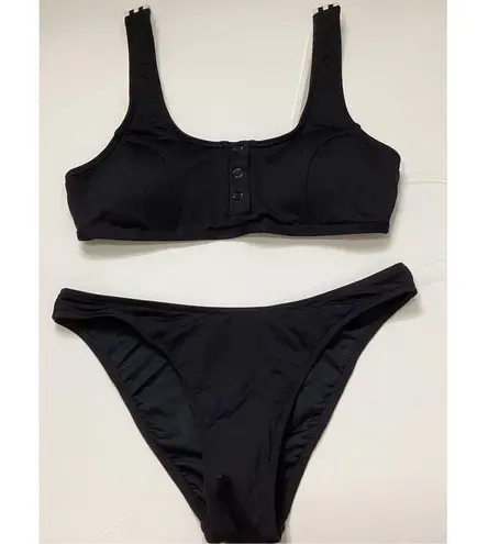 Seafolly New.  3 snap black scoop bikini set. Size USA 6. Retails $174