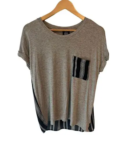 Bobeau Women's Rolled Short Sleeve Crew Neck T-Shirt Gray Pocketed Small
