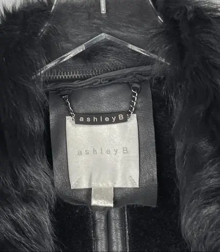 Boutique Ashley B Leather Shearling Wool Zipper Cowl Moto Biker Coat Jacket Black S $1795