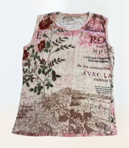 Printed vintage 2000s Y2k Pink Floral Tank Top Galliano Style Women's S/M White