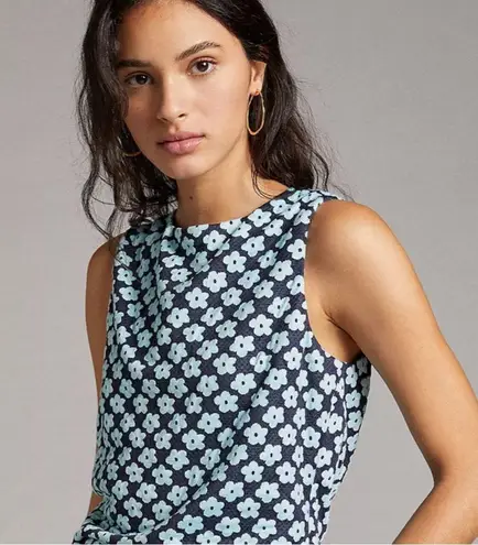 EVA FRANCO x Anthropologie Blue Floral Jacquard Top | L Size L