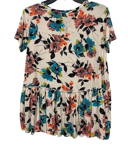 Agnes & Dora Women's Med Floral Relaxed Ruffle Tee Crew Neck Short Sleeve Top