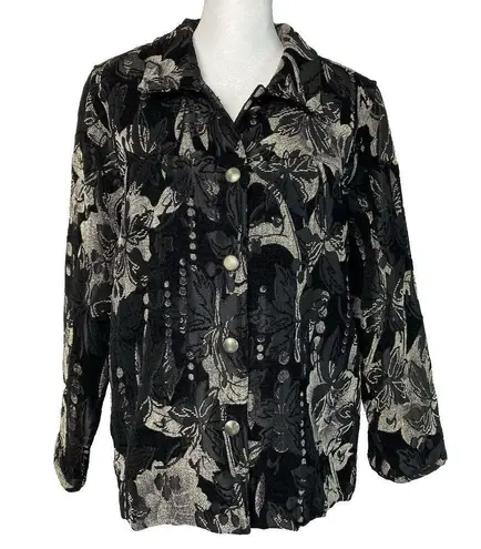 Christopher & Banks  Black Floral Tapestry Blazer Jacket Size Medium EUC Brocade