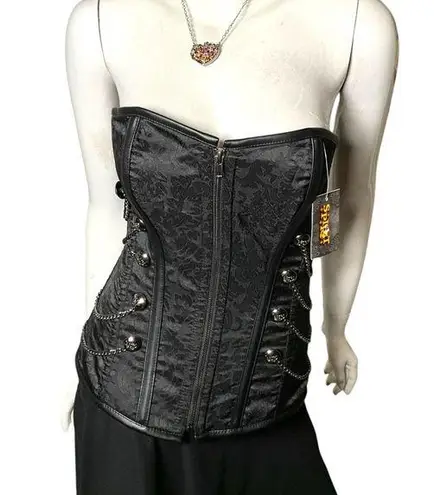 Spirit  black silver boned gothic bustier corset M