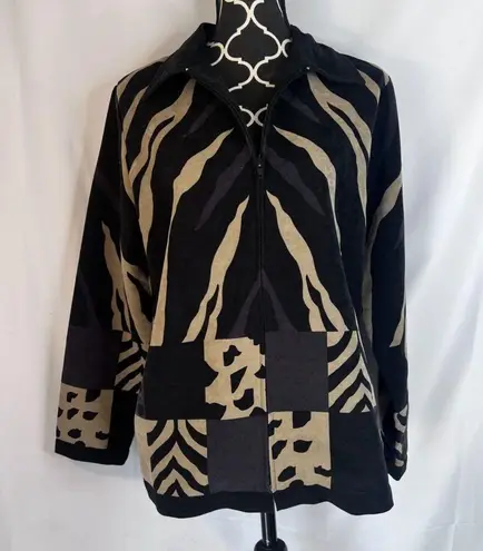 Denim & Co Animal Print Patchwork Full Zip Bold Artsy Abstract Jacket Size Small