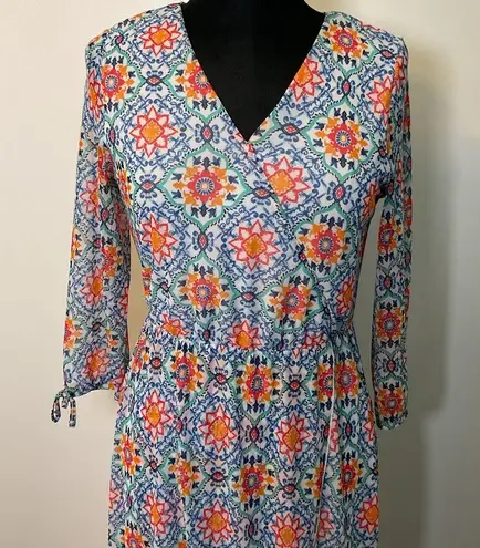 Allison Brittney 15. Blue Red Bell Sleeve Maxi Dress