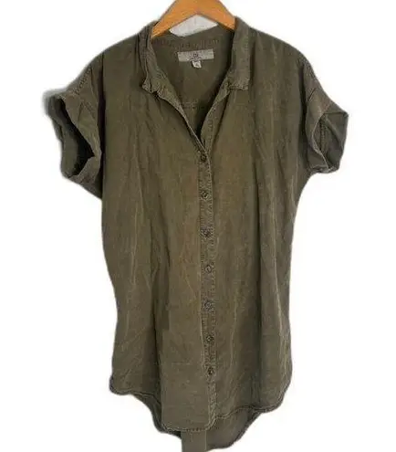 Thread and Supply  Army Green Short Sleeve Button Front Tunic Utility Shirt Sz SM