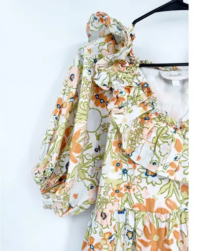 Cleobella Farrah Retro Floral Print Ruffled Puff Sleeve A-Line Poplin Mini Dress