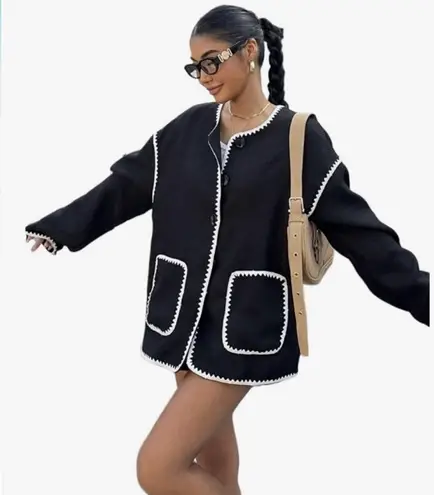 Womens Trim Coat & Scarf size large Black