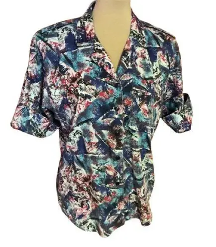 Vtg 80s Tapestry Geometric shirt Blue Size M