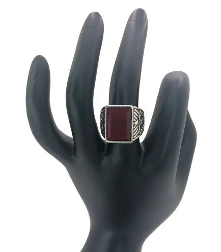 Silver Boho Ring with Red Stone