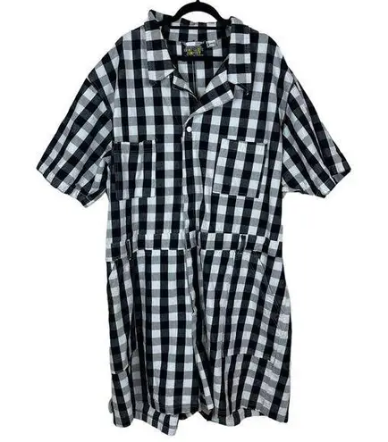 Press Big Bud  Short Sleeve Jumpsuit Size 6XL Gingham Romper Cotton Black White