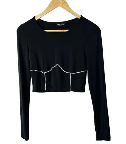 SheIn  Black & White Long Sleeve Lightweight Cropped Top Shirt Size 4