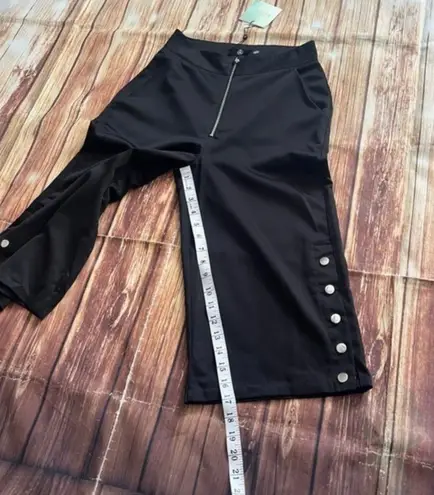 Missguided Womens Cropped Trousers Black Press On Buttons on Sides Size 4