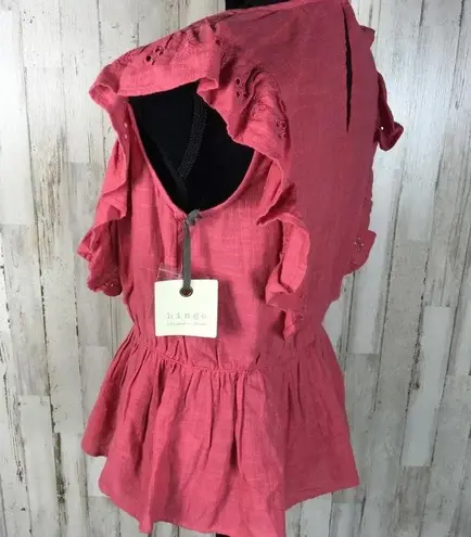 Hinge Nordstrom Eyelet Ruffle Peplum Top Blouse M