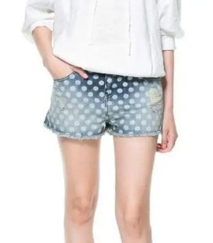 ZARA  Trafaluc Distressed Denim polka dot shorts, NWT