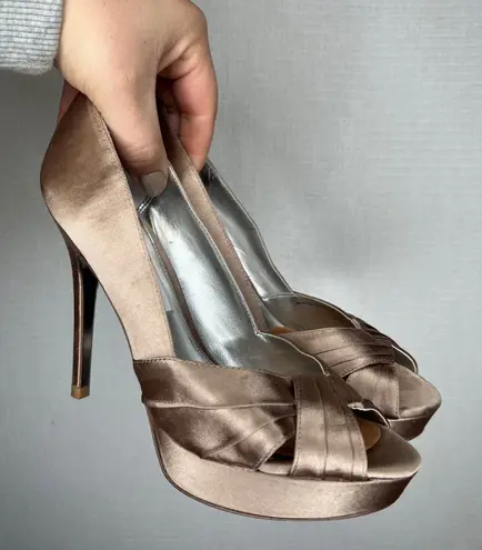 Nina New York Women Satin Peep Toe Platform Stiletto Heels Shoes Size 7 37