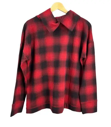 J Jill Fit Top Red Plaid Pullover Knit Long Sleeve Size Small New