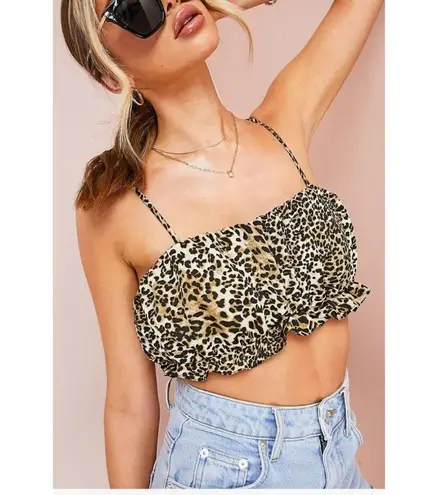 ASOS  Luxe Design Leopard Elastic Bralette Mini Crop Top Adjustable Straps 8 Tan