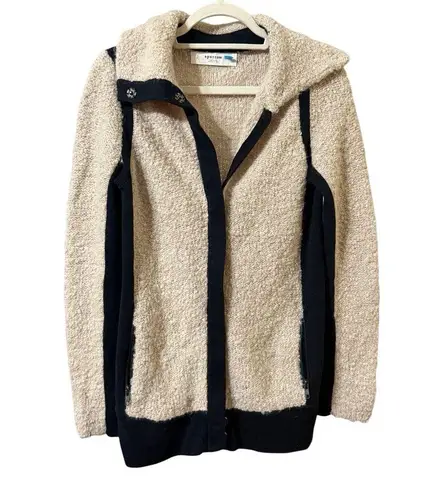Anthropologie Sparrow Boucle Knit Color Block Wool Blend Sweater Jacket Sz S Black