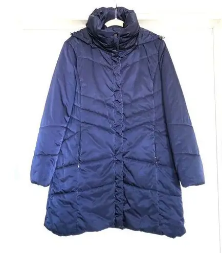 Preta LoBue Blue Hooded Puffer Coat Nylon Cold Winter Size L