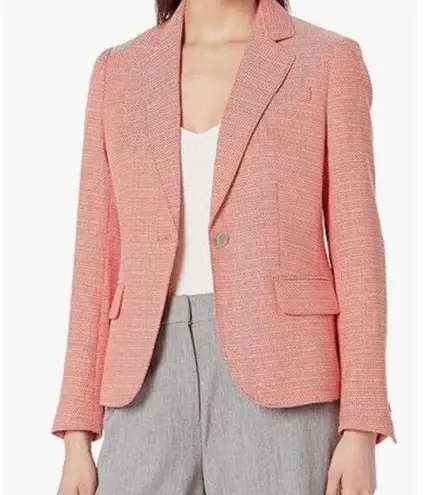 Anne Klein  Tweed One Button Notch Collar Jacket Blazer Red Pear 8