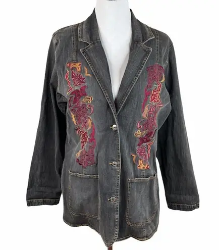 Denim & Co . Embroidered Jean Jacket, Faded Black, Large