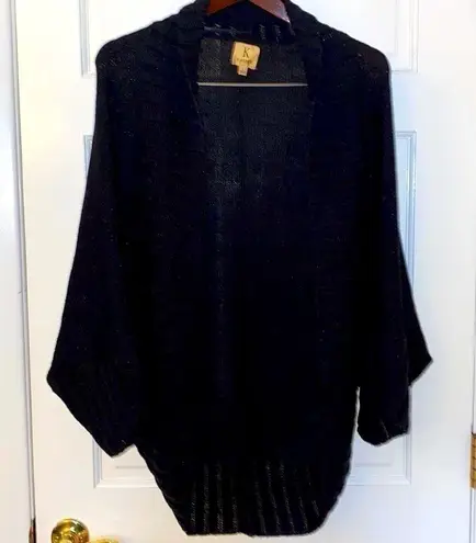 Kasper shimmering black acrylic knit sweater high/ low shrug/ jacket. Size L. Size L
