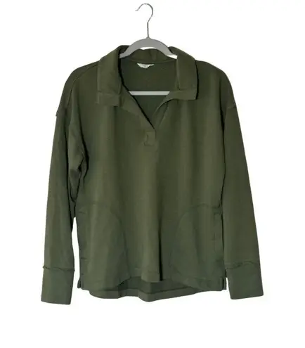 Caslon Womens Split-Neck Long- Sleeve Collared Sweatshirt Green Sz M