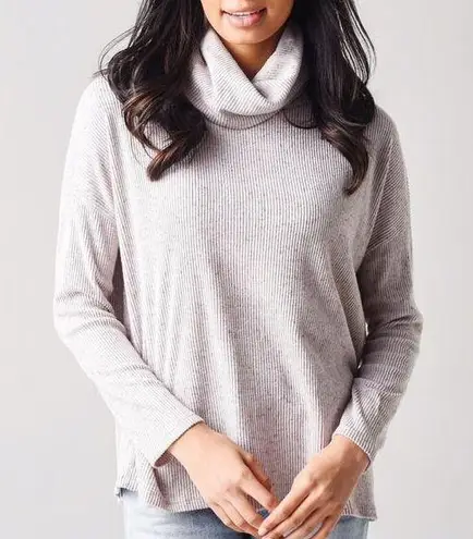 Dylan Cowl Neck Speckled Long Sleeve Ribbed Cozy Sweater in Grey Small