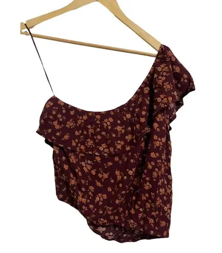 Hippie Rose  Plum Ditsy One Shoulder Crop Top Floral Large NEW