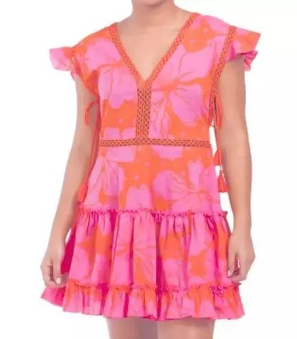 Z&L Europe Women's M Cover Up Mini Dress Flutter Sleeve Multicolor Pink Size M